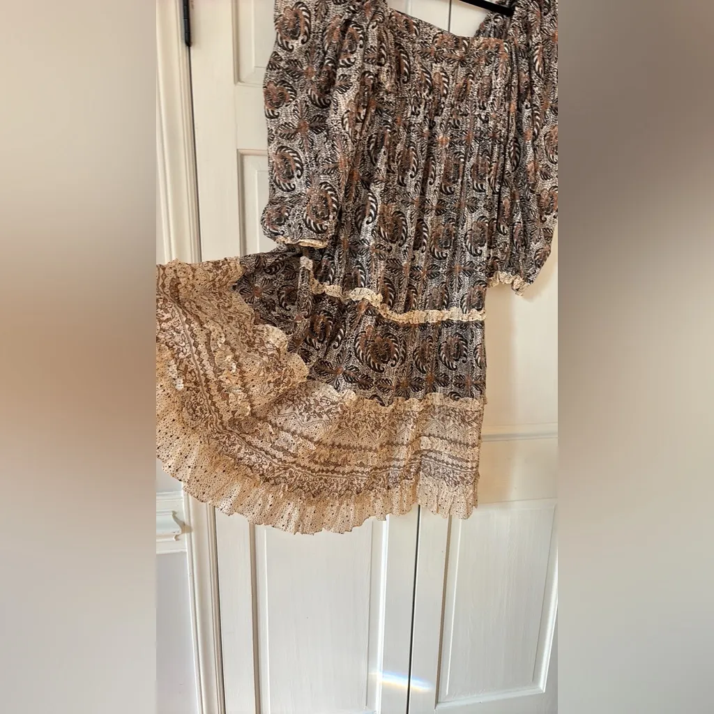 ULLA JOHNSON Aina Midi Dress Neutral Yarrow Size 4 Small Ruffle Puff Sleeves - Image 10