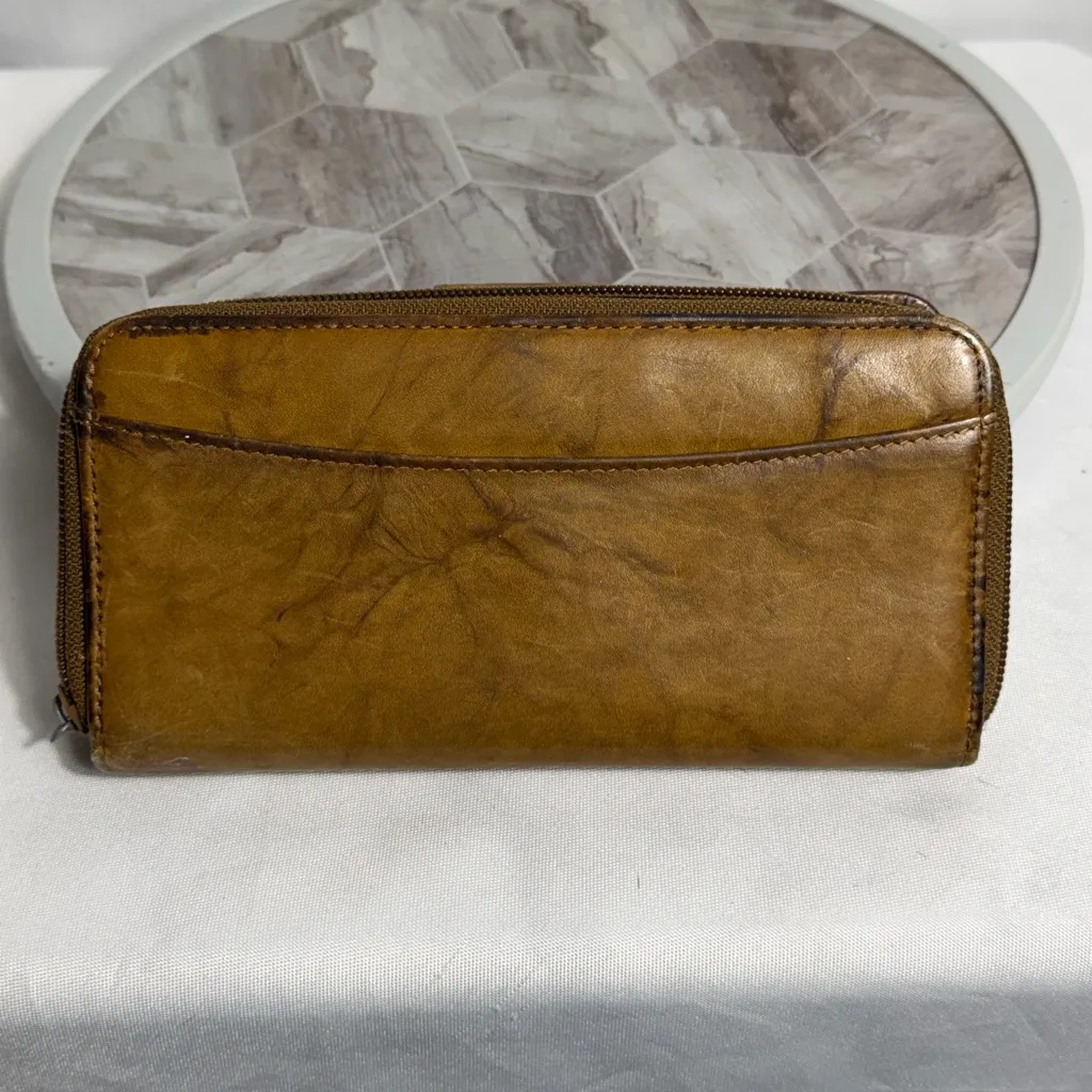 Genuine Leather Brown Snap Wallet Zip Around Organizer Clutch ID Holder - Image 3