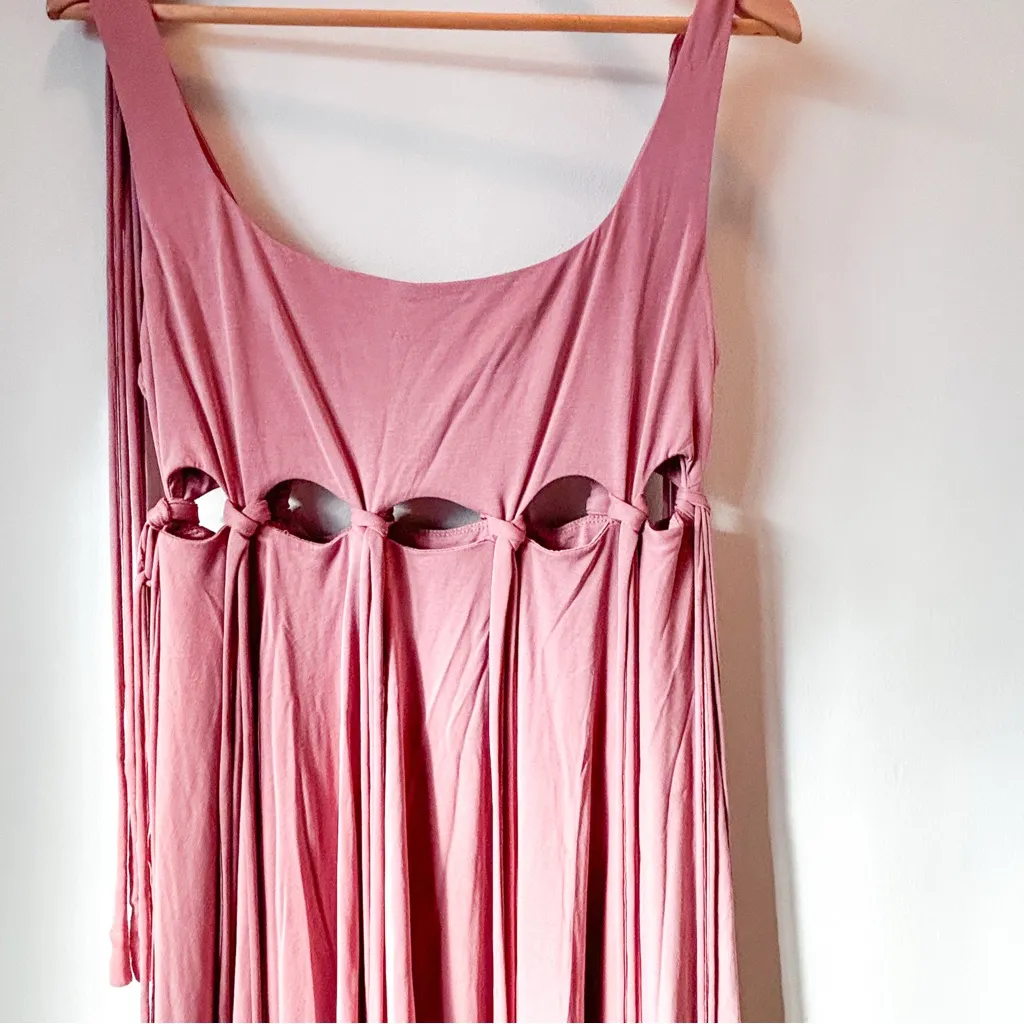 Free People Soleil Fringe Tie Dusty Rose Mini Dress XS - Image 6