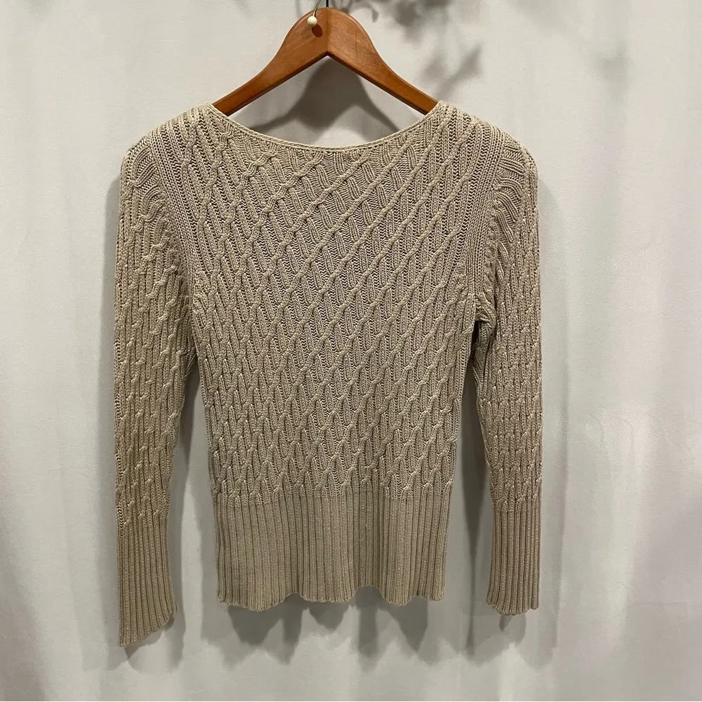 Beautiful Vintage 90’s-Y2K Adrienne Vittadini tan silk cable knit sweater luxe - Image 3