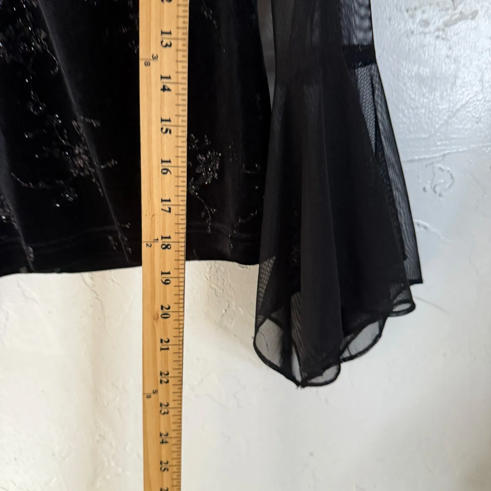 J.R. Nites Vintage 6 Petite Black Velvet‎ Beaded Mesh Bell Sleeve Top Whimsigoth Size 6P - Image 7