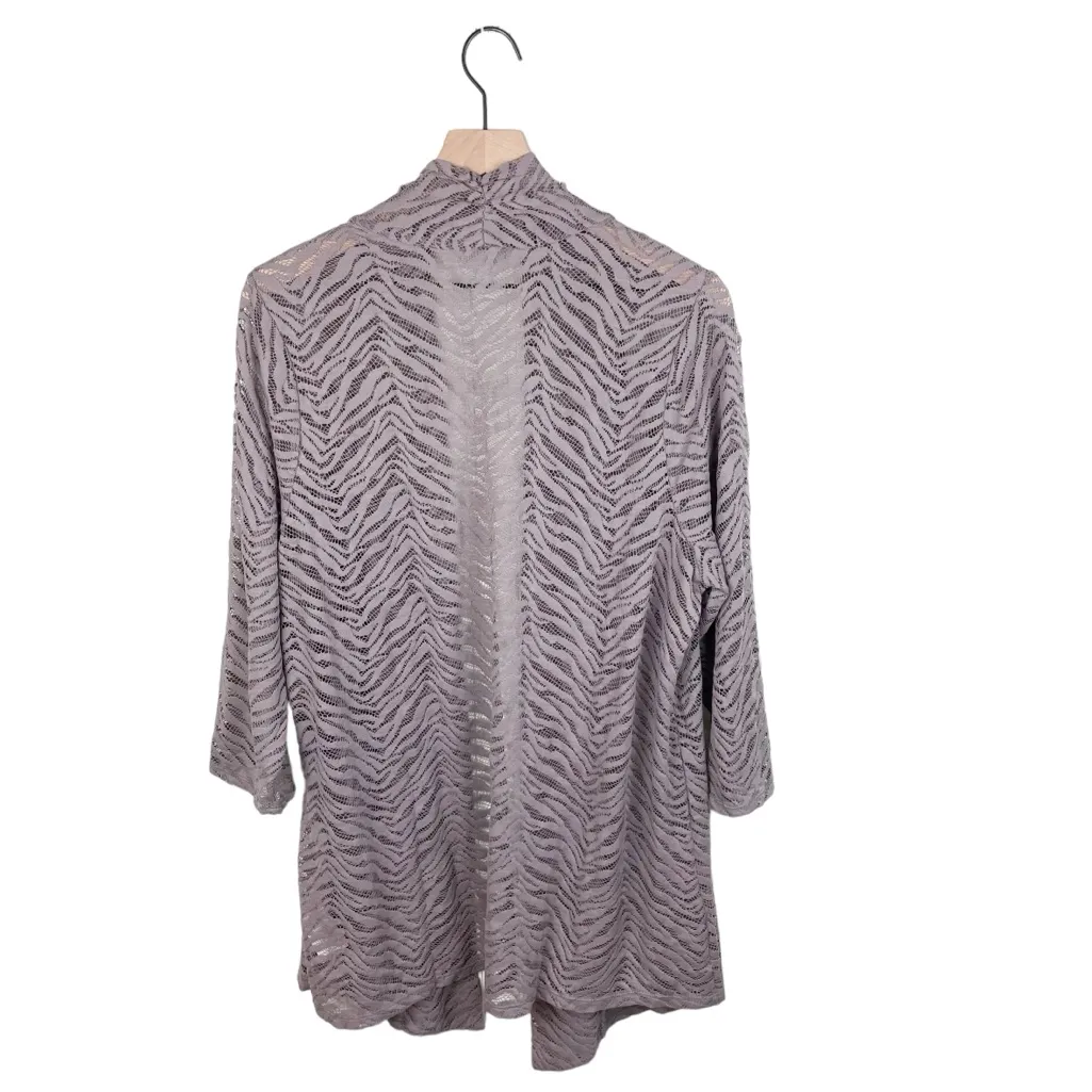 Susan Graver Lightweight Stretch Lace Open Front Cardigan Women's Size 1X Taupe - Image 2