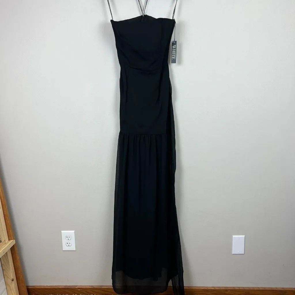 White Vera Wang‎ Dress Womens 8 Black Crinkle Chiffon Trumpet Hem Strapless Gown - Image 8