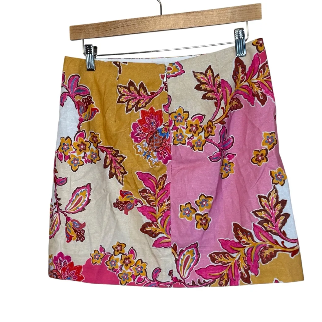 Sezane Malia Skirt Loma Print Sz 38 US 6 Linen Blend Floral Mini Luxury Designer - Image 4