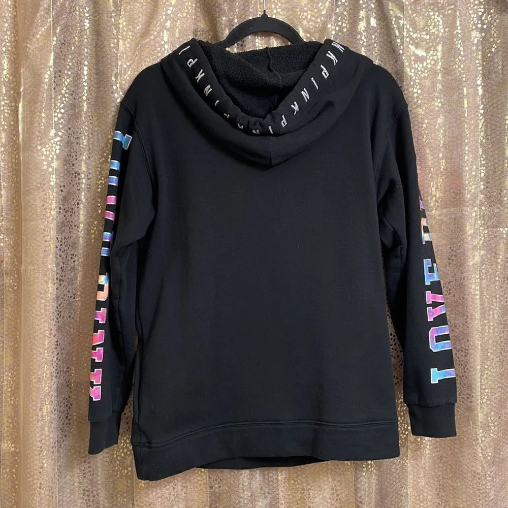 RARE HTF PINK VS watercolor holographic sequin bling black sweatshirt, XS - Image 8
