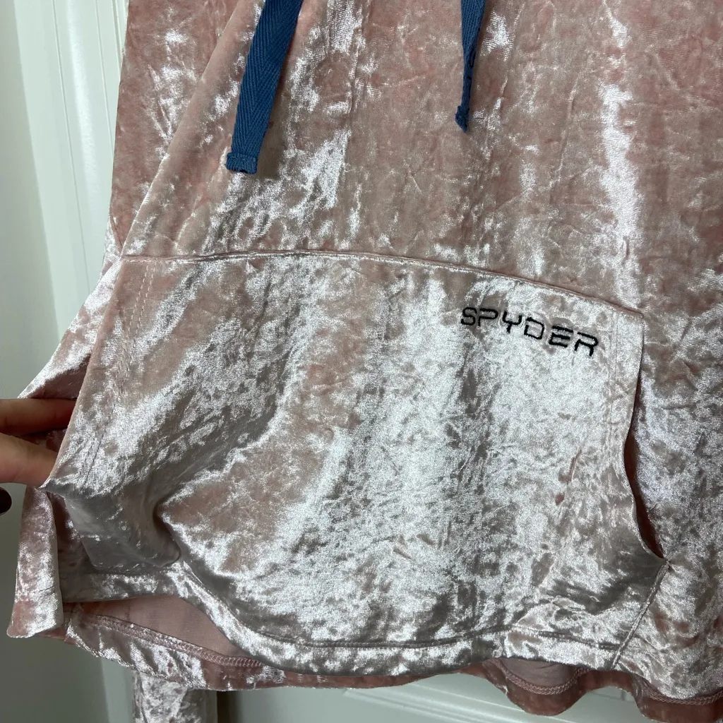 NWOT Spyder women’s light pink soft velour hooded pull on pajama set stretch L - Image 3