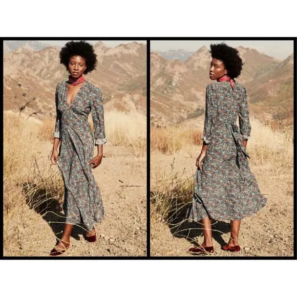 💕DOEN💕 Charleston Dress ~ Navy Lady Bird Floral Long Sleeve Cotton XS NWT - Image 2