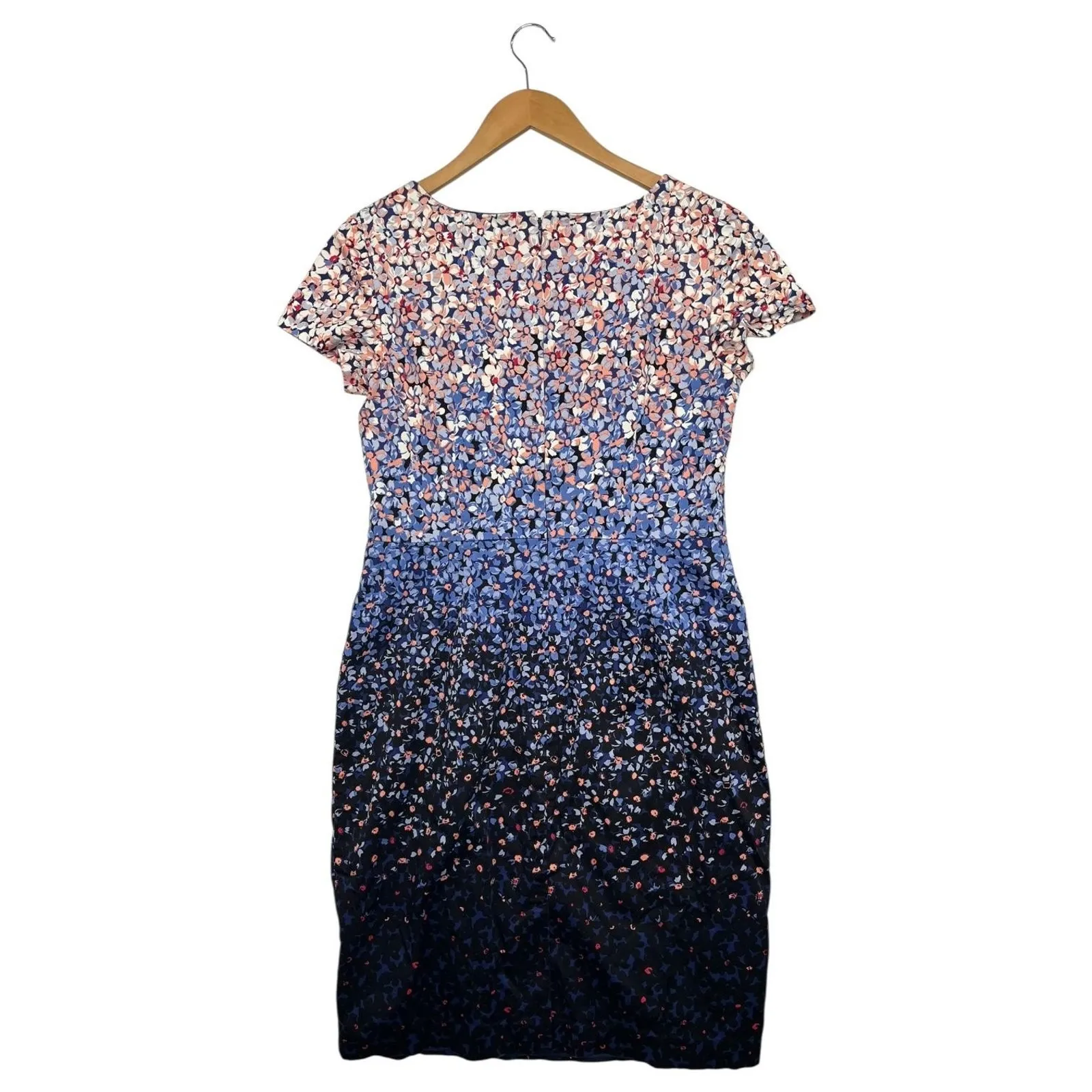 Talbots Dress Womens 8 Blue Pink Floral Sheath Lined Short Sleeve Spring Summer - Image 2