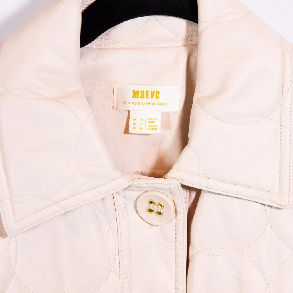 Maeve Anthropologie Faux Vegan Leather Quilted Collared Button Front Jacket 4 - Image 2