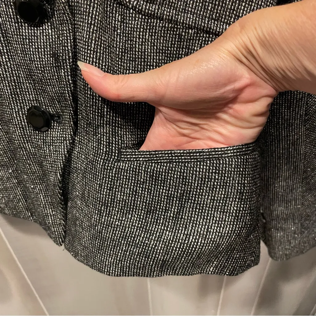 Vintage Y2K Armani Exchange tweed metallic cropped blazer shawl collar pockets Black Size M - Image 9