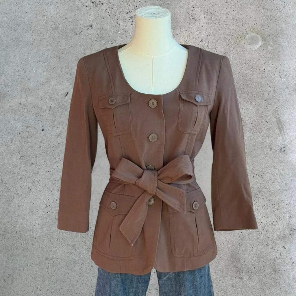 2000s Brown tie front blazer top Tan - Image 2