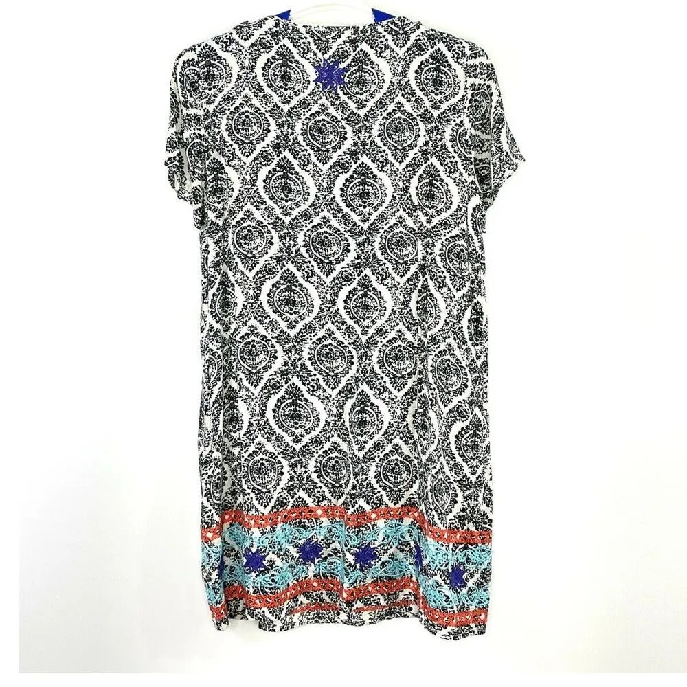 THML Damask Print Multicolor Embroidered Casual Tunic Dress Size Small FLAW - Image 7