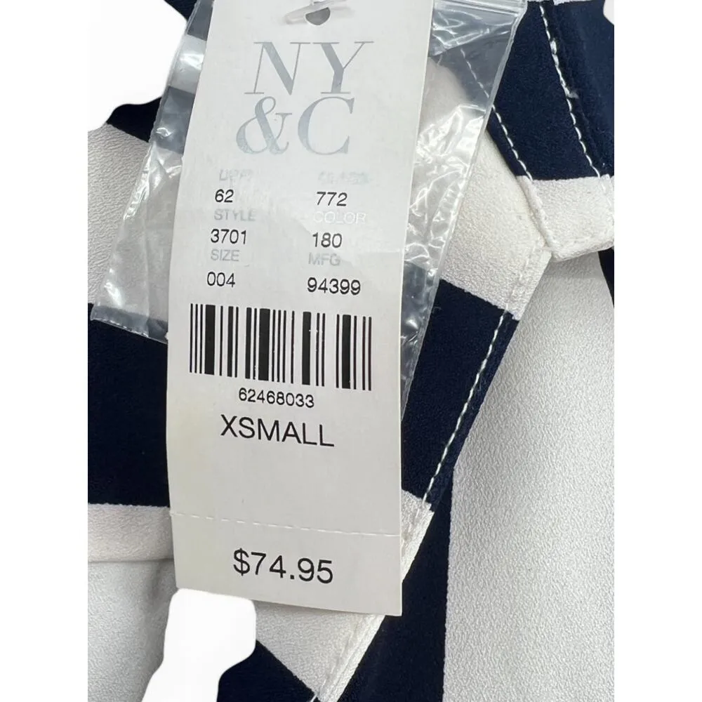 Nwt NY&Co | XS | Sleeveless Dress Navy Striped Midi Collared Women's White $74 - Image 4