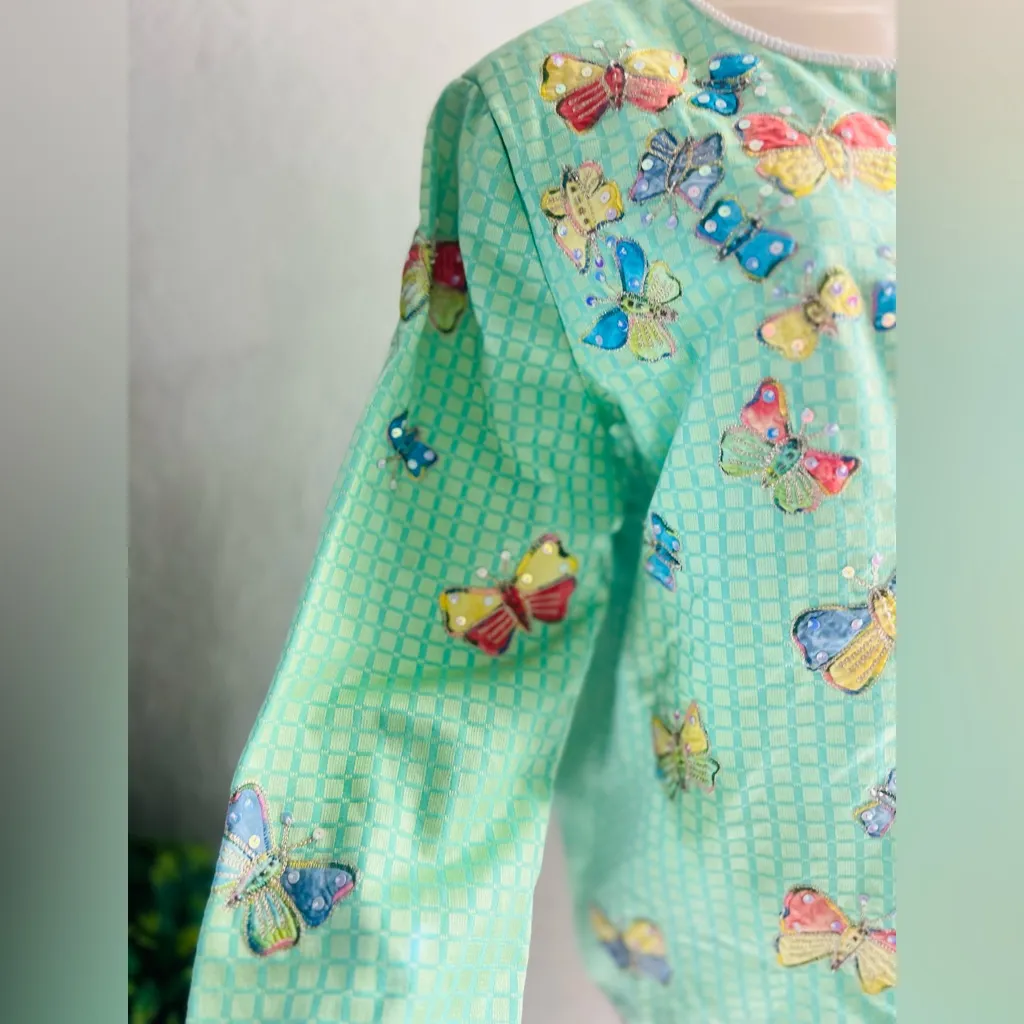 Indigo Moon Mint Green Sequin Butterflies Jacket size medium gentle use - Image 3