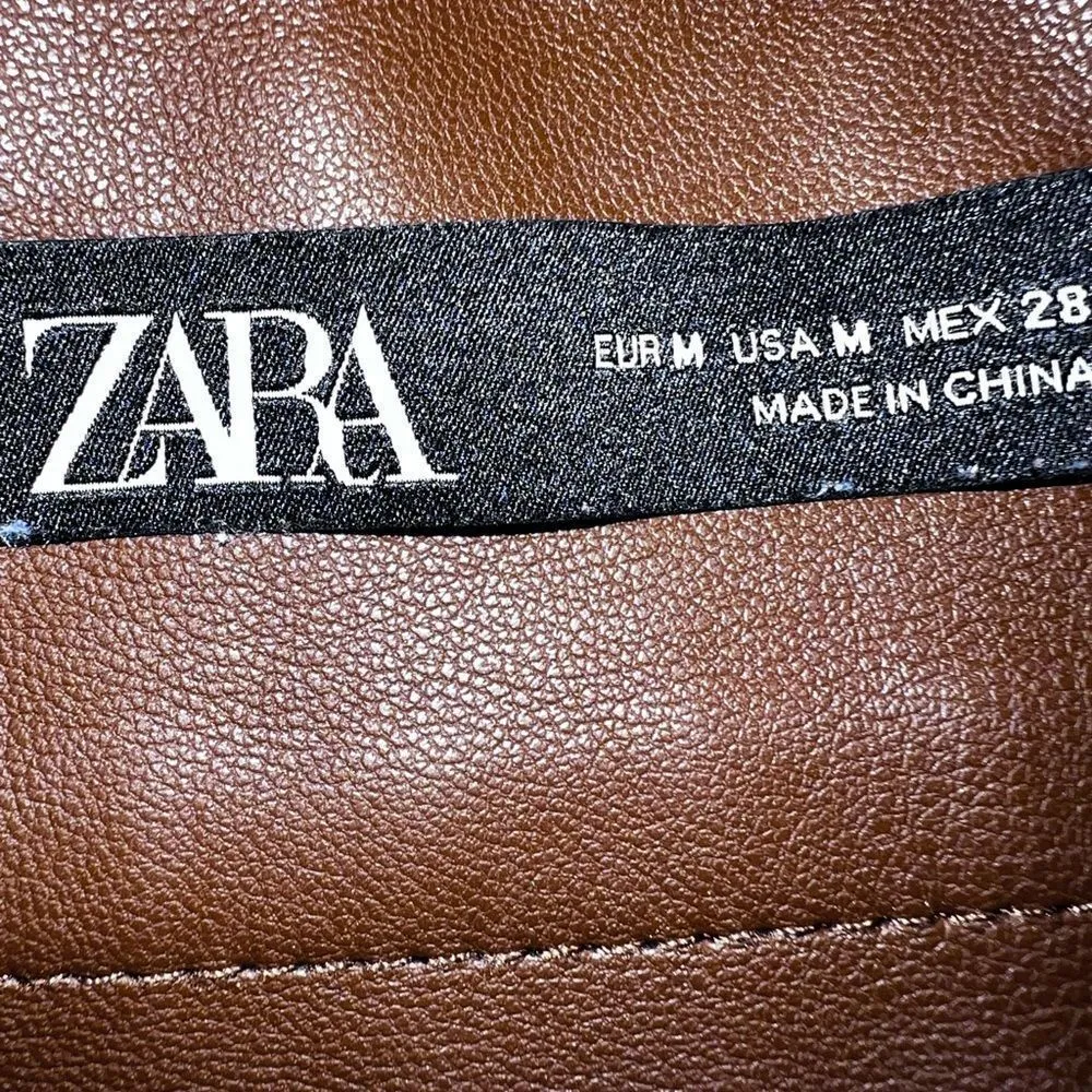 Zara brown faux leather pleaded snap front skater style skirt! - Image 7