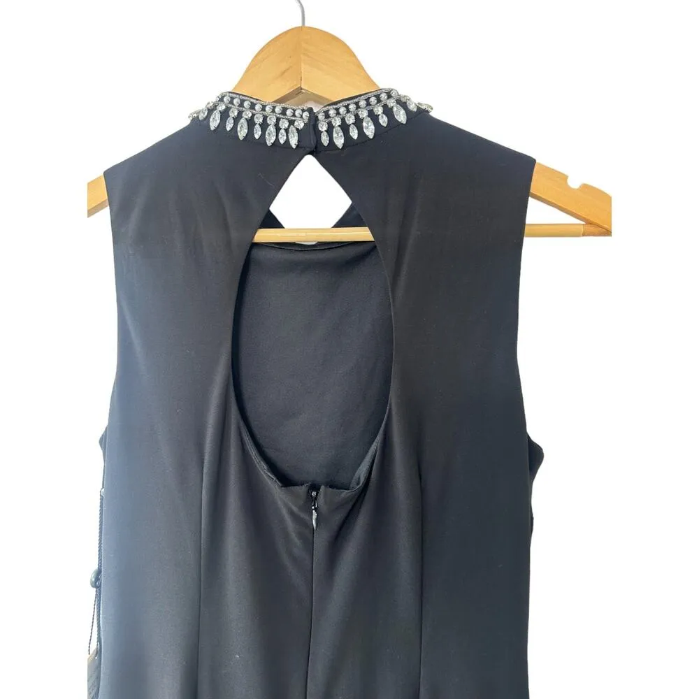 Adrianna Papell Black Layered Shift Dress Cut-Out Back Rhinestone Neckline 4 NEW - Image 7