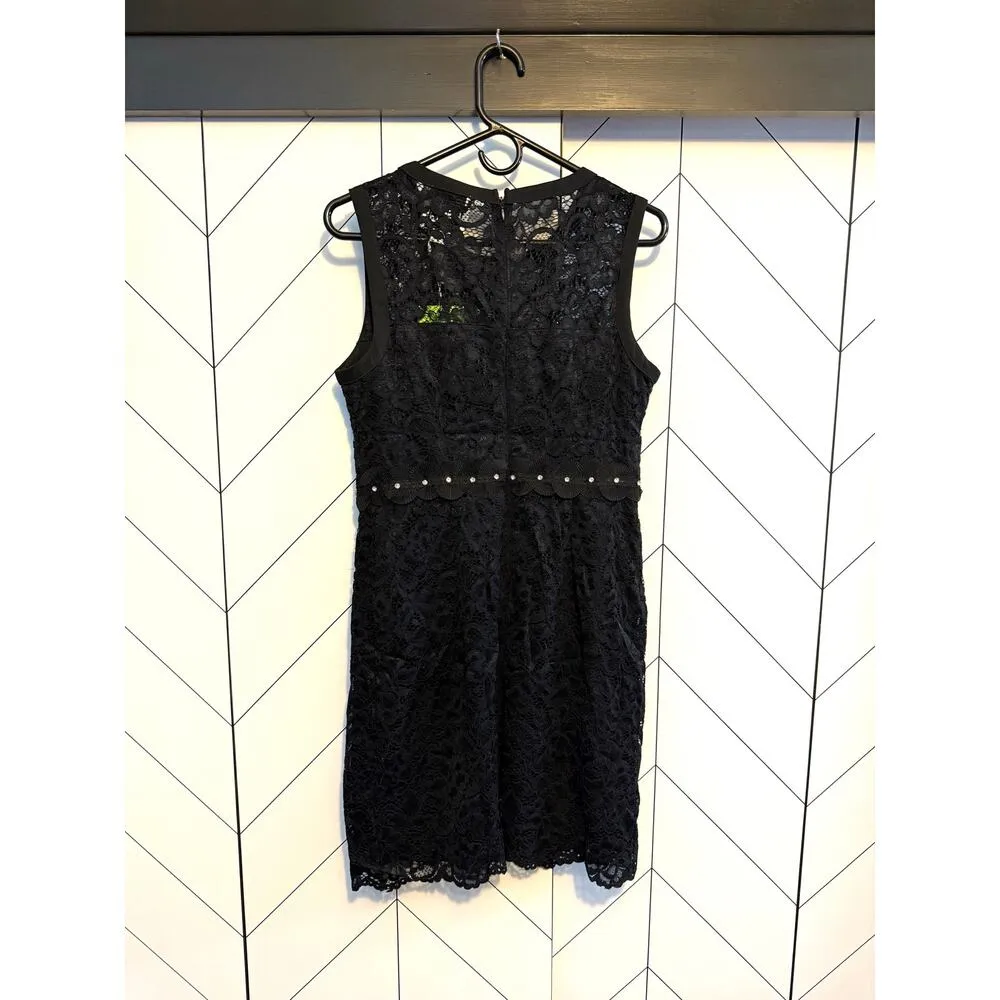 Sam Edelman Women’s 8 Black Lace Sheath Trim Gem Sleeveless Little Black Dress - Image 3