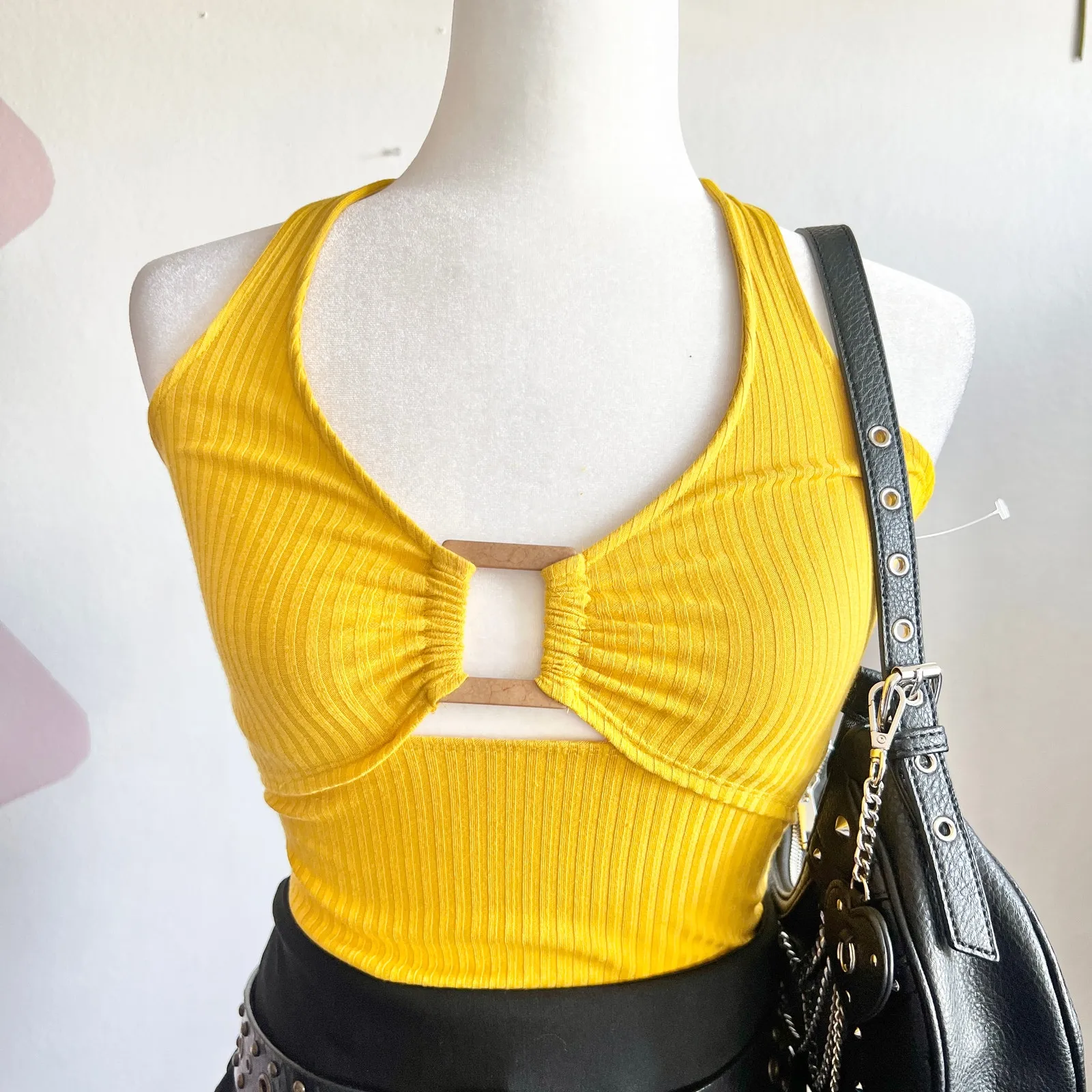 Yellow Halter Bodysuit Top,‎ Boho Chic, 70s Inspired, Vacation, Trendy, X-Small - Image 2