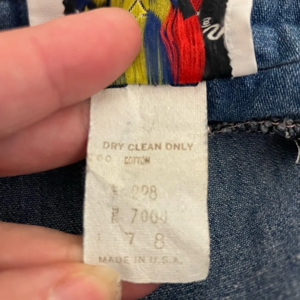 St Barth's Denim Ruffle Puff Sleeve Vintage Womens Dress Size 7/8 80s 90s Blue - Image 8