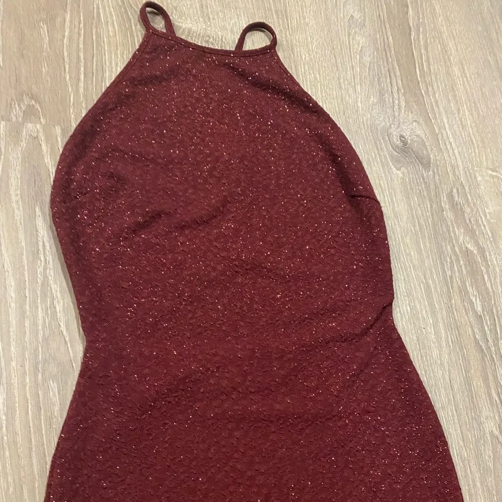 Glittery Red Knee Length Halter MIDI Dress by Windsor - Image 3