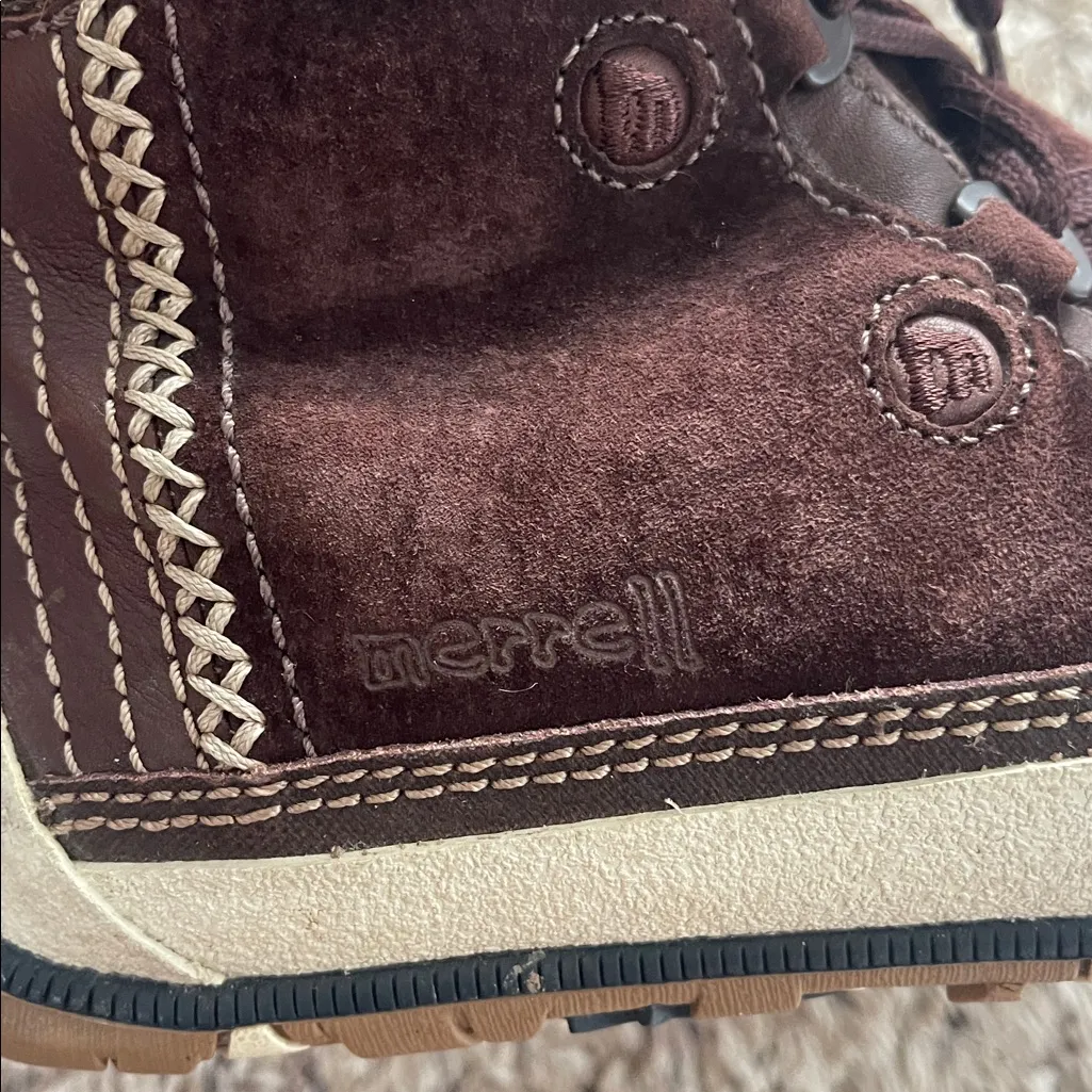Merrell Puffin Lace Mid Brown Women's Lined Suede Lace Up Snow Boots size 6.5 - Image 12