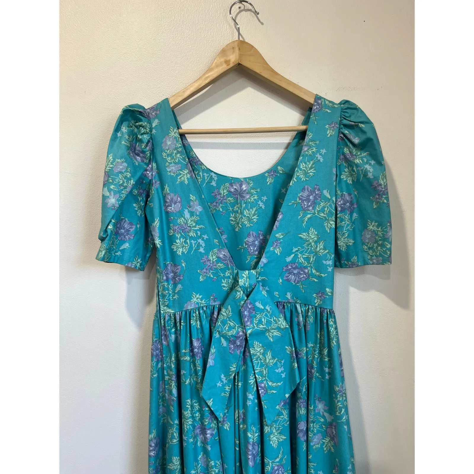 Laura Ashley Vintage 80s Cottagecore Puff Sleeve Prairie Midi Dress Size 10 - Image 11