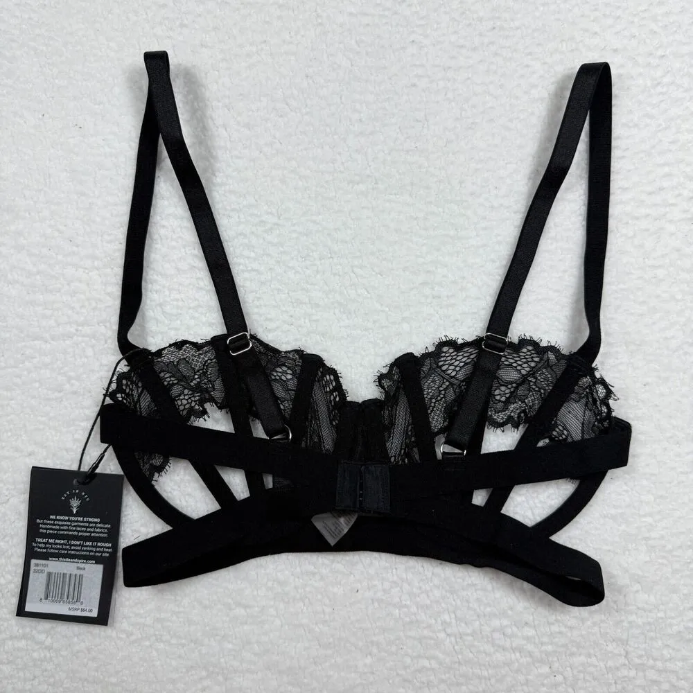 Thistle and Spire Underwire Bra Size 32DD Black Velvet Sidney Open Cup Revolve - Image 5