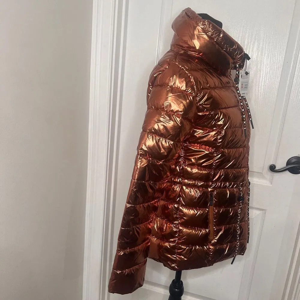Desigual Womens Jasmine Metallic Copper Packable Padded Puffer Jacket Size Small - Image 11