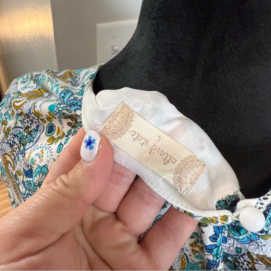 Altar'd State Long Sleeve Tiered Blue White Floral V-Neck Tie Dress Ruffle Flowy - Image 9