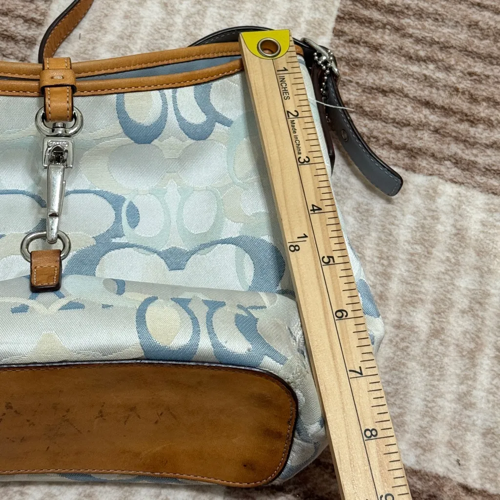 Coach Signature Hamptons Clip Hobo Bag Rare Canvas Leather Blue Beige Y2K - Image 11