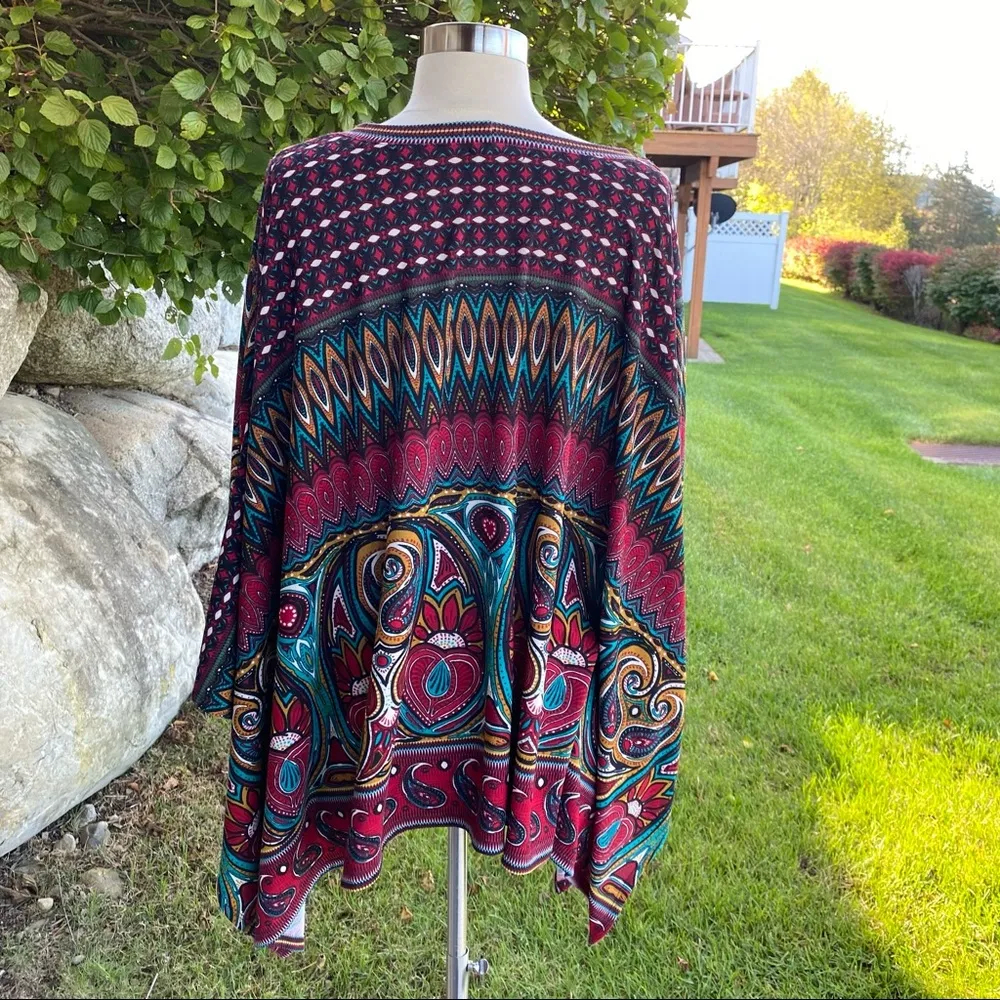 West Kei Multi-Color Poncho Style Paisley Boho Sweater - Image 11