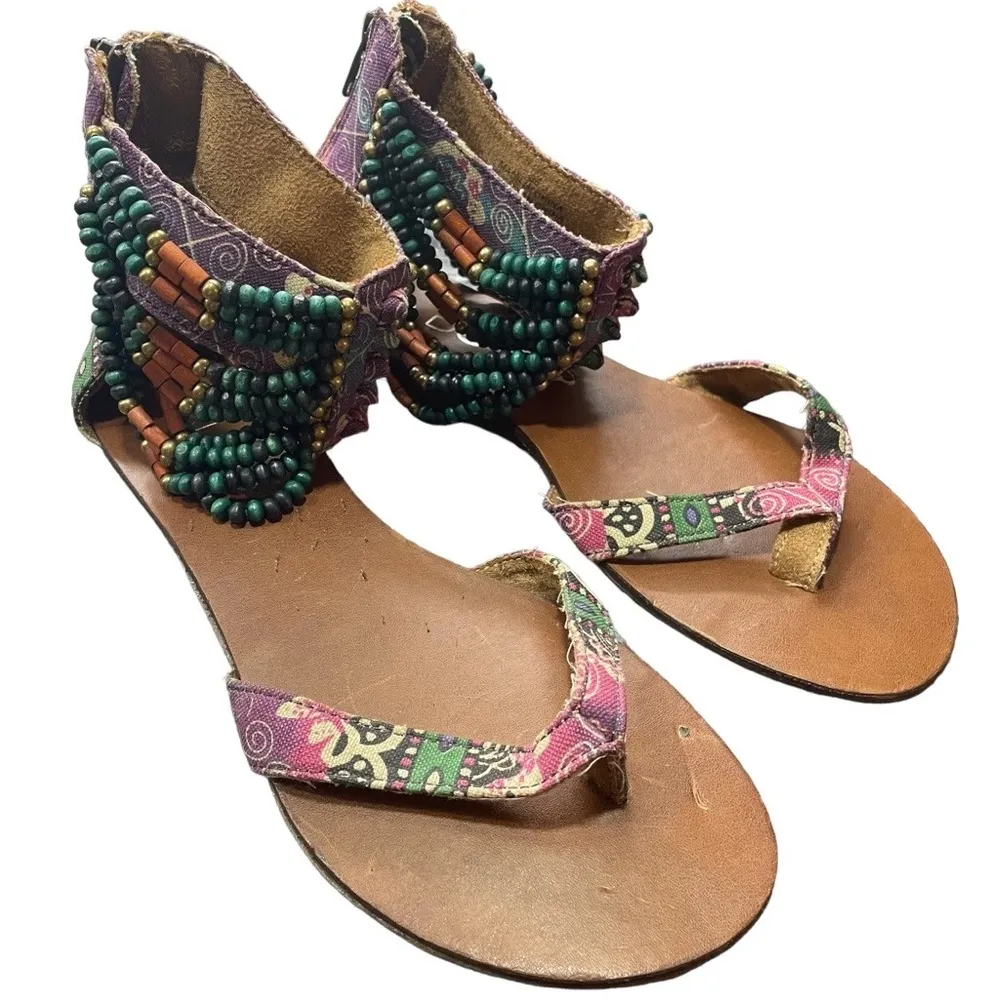 Aldo flat beaded multicolored sandals / size 5.5 / GUC - Image 2