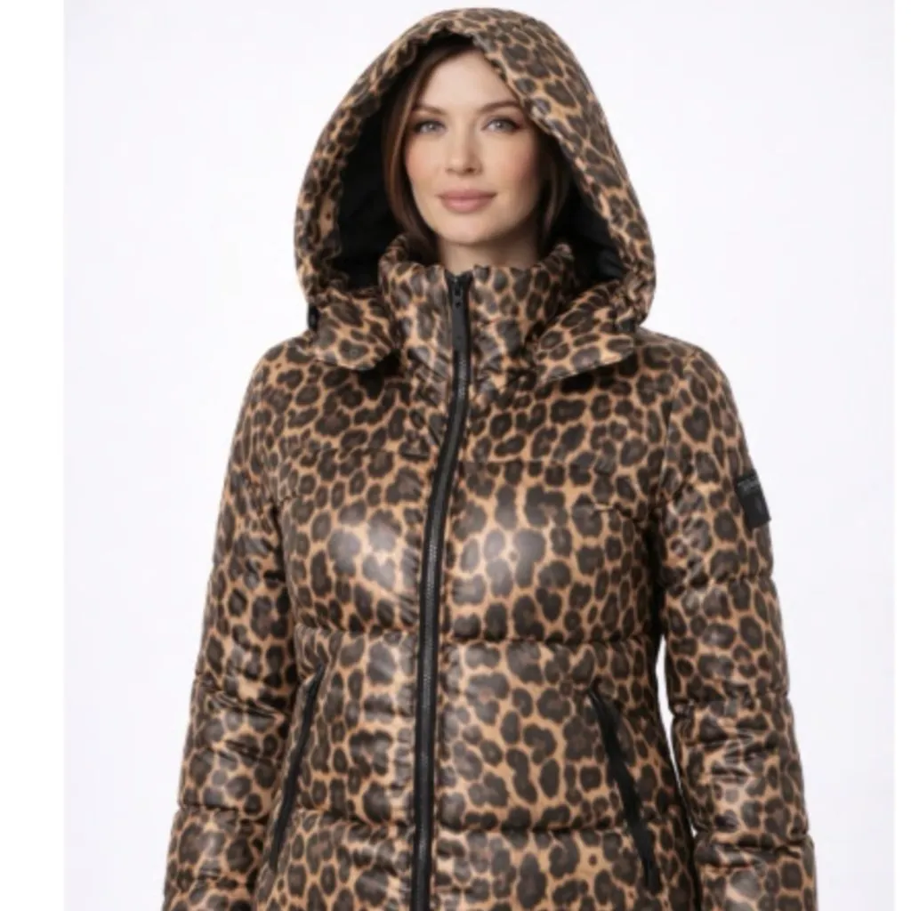 NWT $230 Guess Essie gummy hooded jacket puffer leopard  Small - Image 3