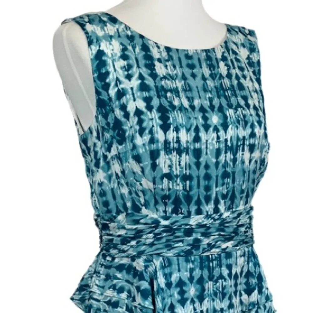 Antonio Melani Women's Dress Silk Peplum Sheath 100% Silk Teal White Size 10 - Image 6