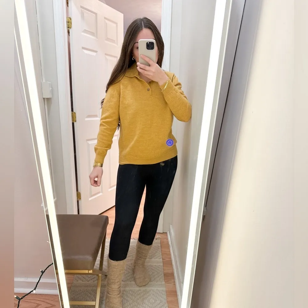 Vintage Wool Marigold Yellow Collared Pullover Sweater small - Image 3