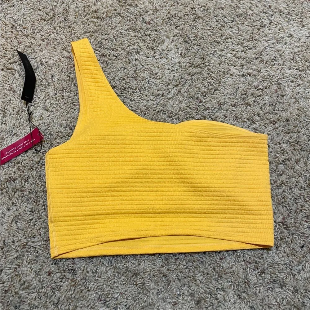 NEW Carbon38 Orange Apricot Jacquard One Shoulder Sports Bra Crop Top Size XL - Image 5