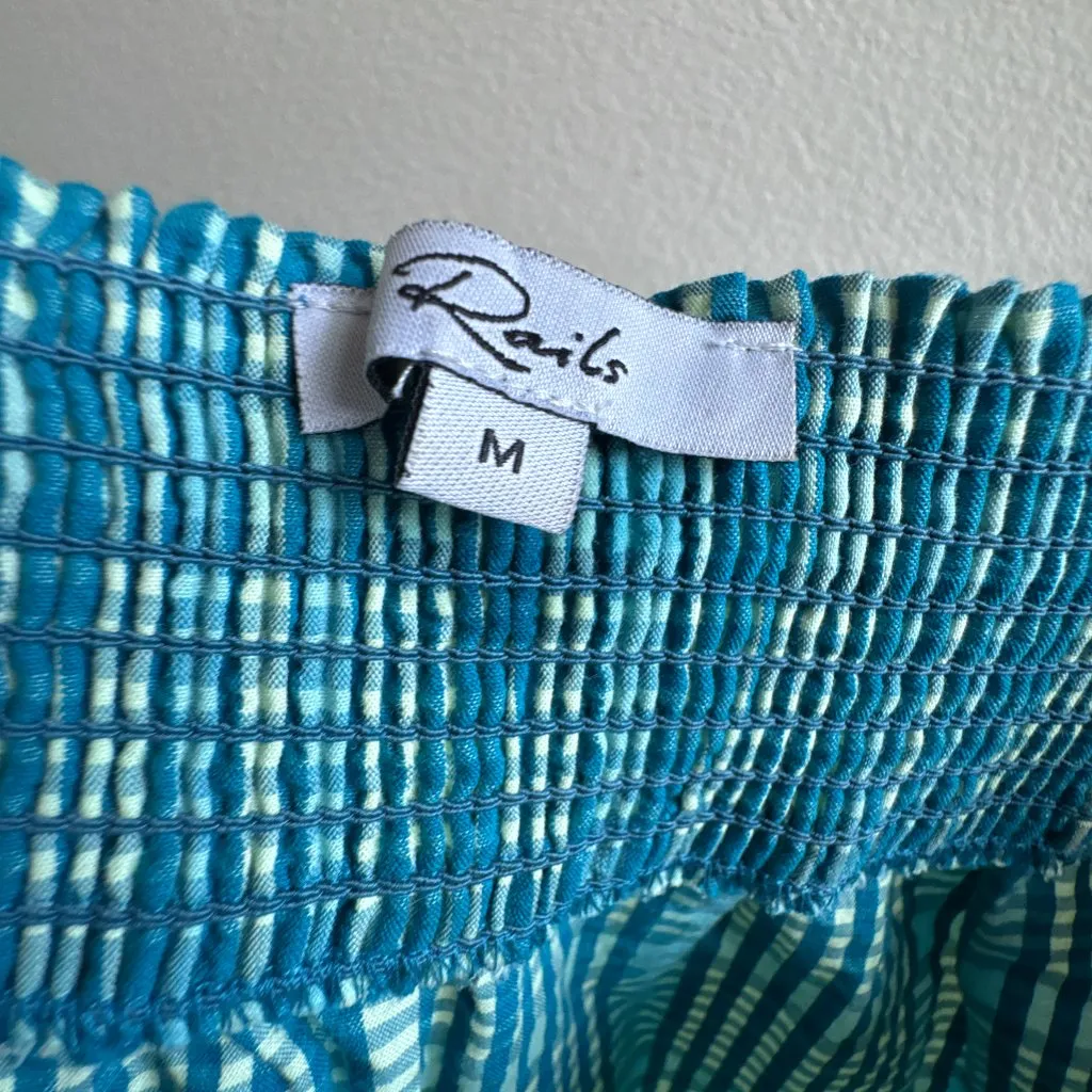 Rails Sonora Top Augusta Mini Check Teal Blue Smocked Blouse Size M - Image 5