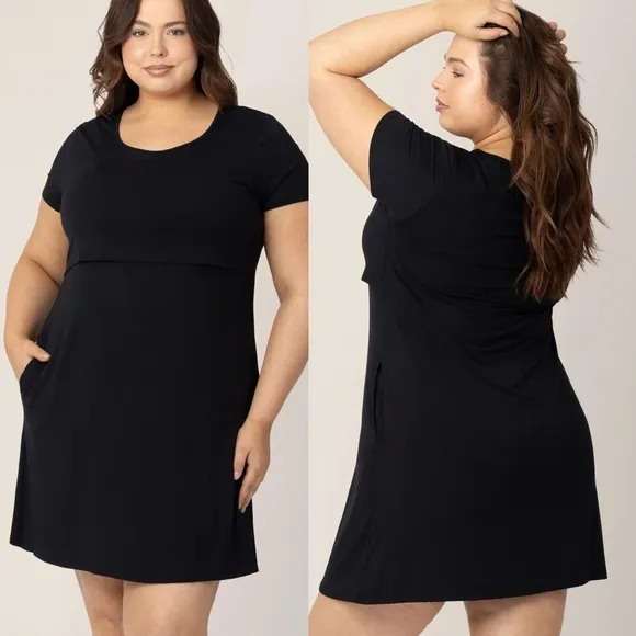 Kindred Bravely Eleanora Bamboo Maternity & Nursing Dress Black Sz Small Petite - Image 2