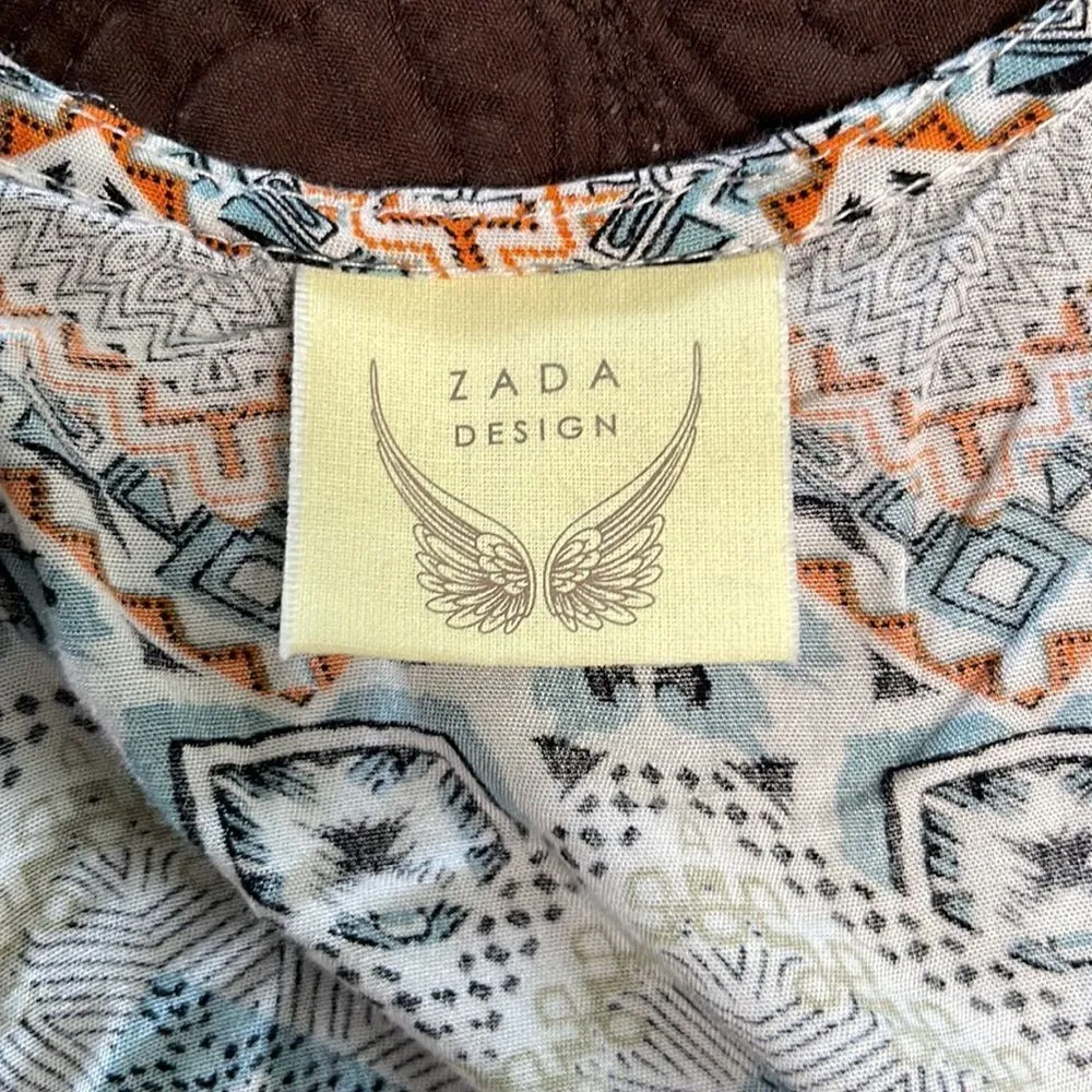 Zada Design southwest pattern long hanging wrap shirt. Size Small. Soft. Airy. Blue - Image 6