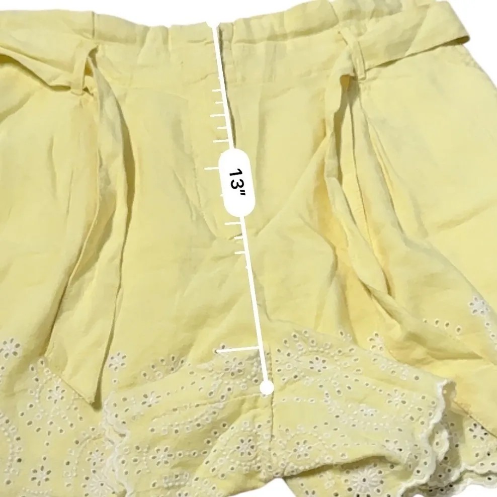 LOFT NWT Eyelet Hem Tie Waist Shorts Women's Medium Yellow Cotton Summer - Image 11