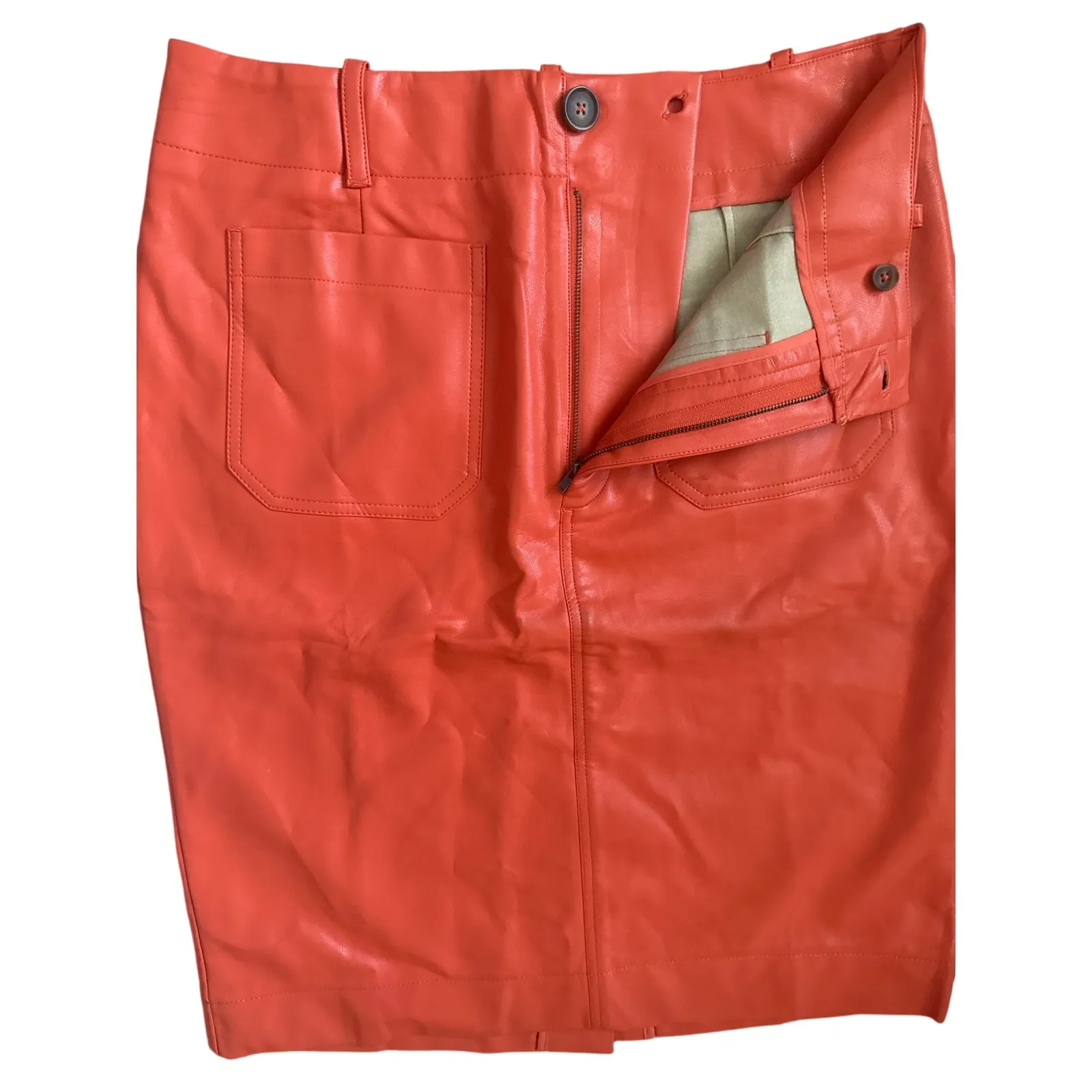 Anthropologie Maeve The Colette Dark Orange Vegan‎ Leather Skirt Size Large - Image 7