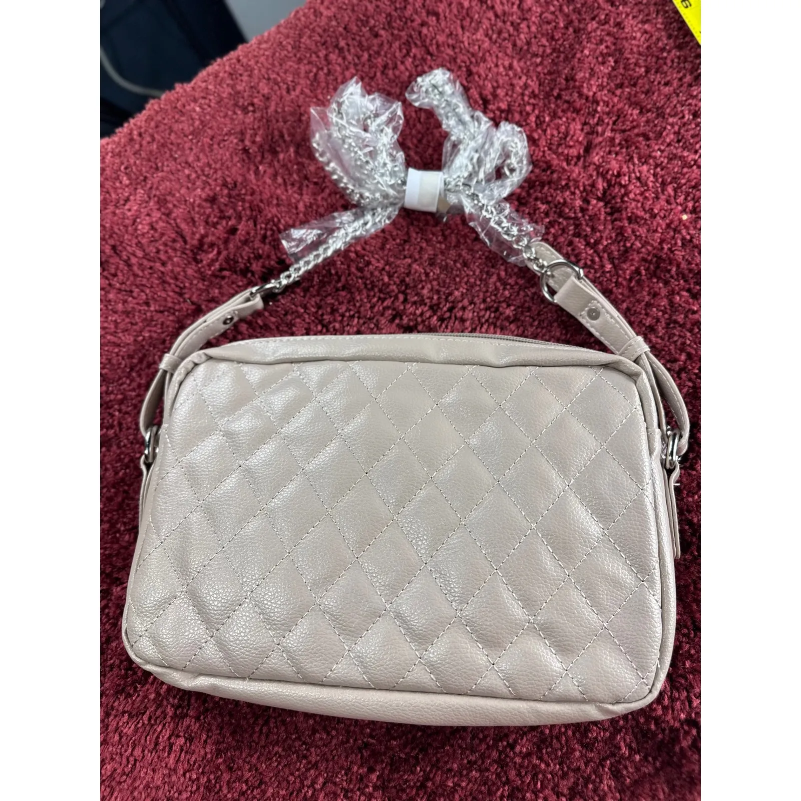 Bella Russo Quilted Crossbody Bag Chain Strap Neutral Beige Purse Tan - Image 2