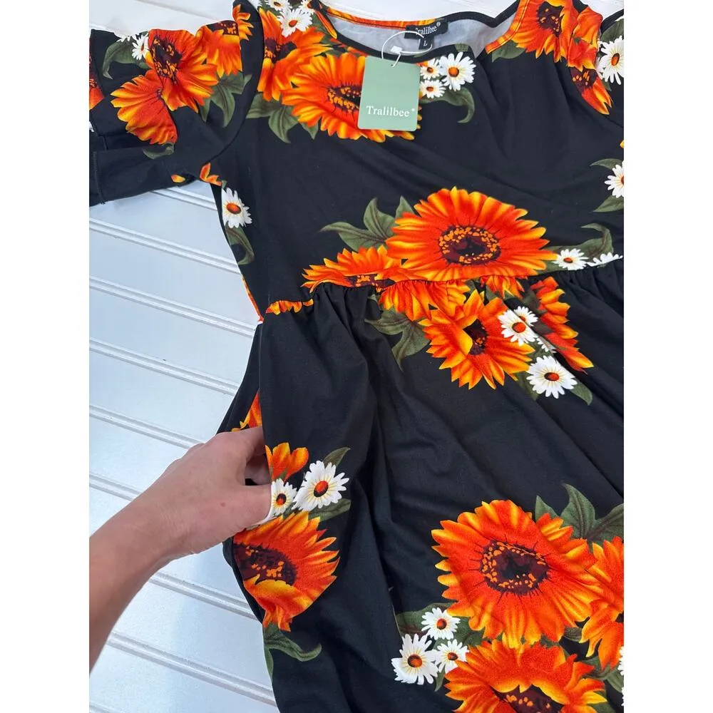 Tralibee Black & Orange Floral Dress & Cathy Sleeveless Midi Dress Bundle Size L Size L - Image 6