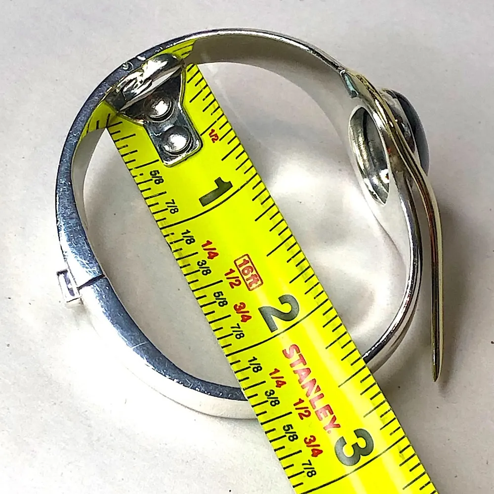 TAXCO Sterling Silver Brass Two Tone Bangle Bracelet w/ Black Onyx Cabochon - Image 9