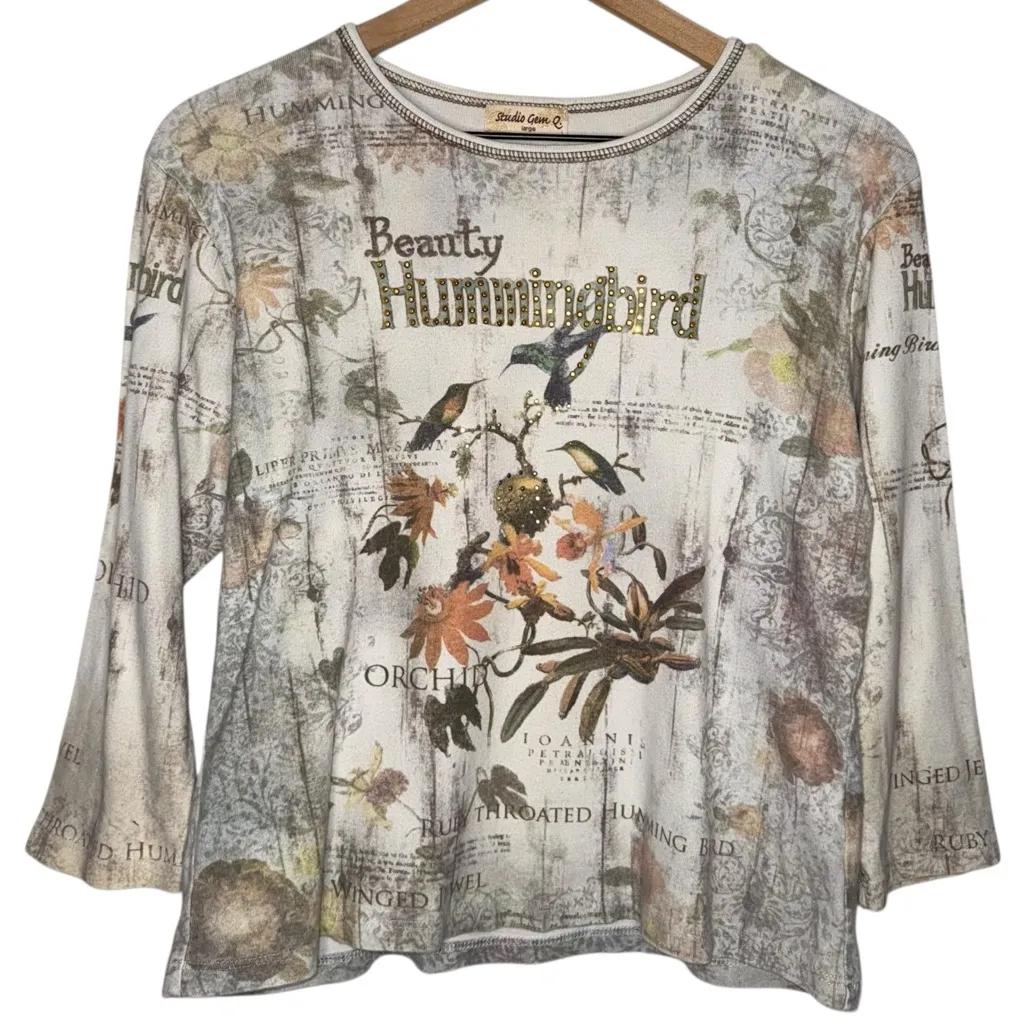 Vintage Fairy Hummingbird Y2K Cottage Studio Gem Three Quarter Sleeve Blouse Top Pink Size L - Image 1