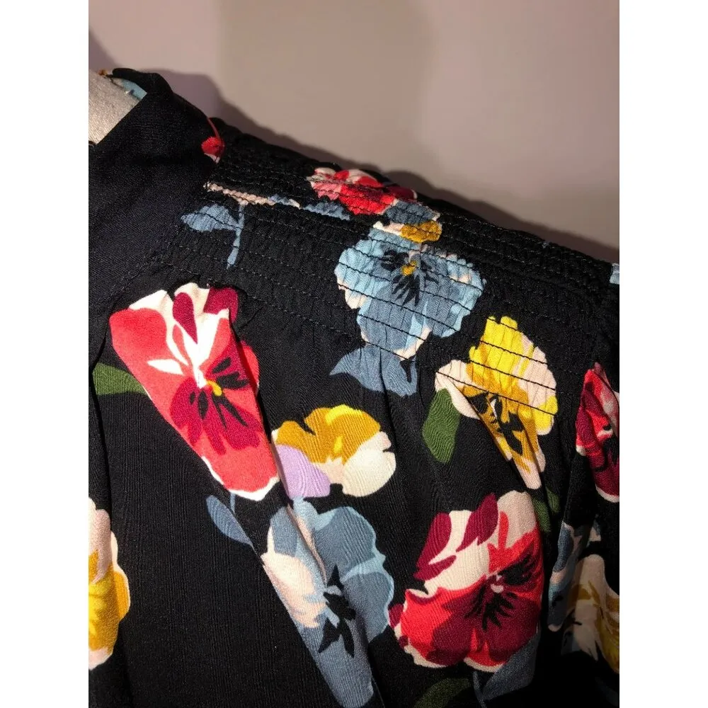 Ann Taylor XS Blooming Pansy Floral Black Blouse Long Sleeves Career Office Work - Image 7