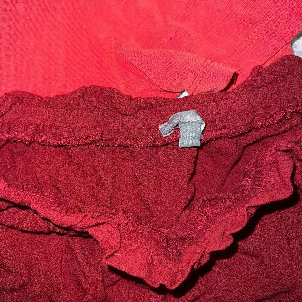 2 red shirts bundle set keyhole cutout t-shirt, and off the shoulder lacy eyelet - Image 4