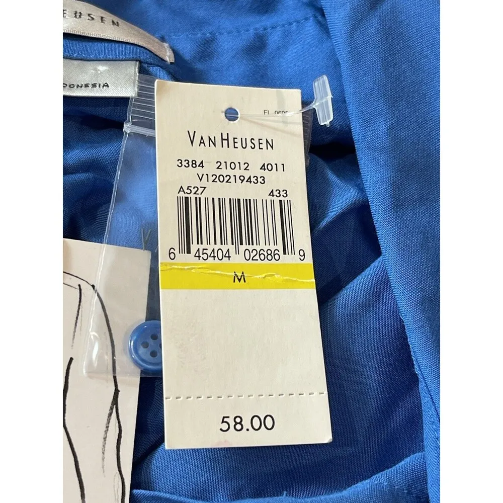 Women’s Van Heusen Blue Button Up 100% Rayon Long Sleeve Button Up Blouse M NWT - Image 12