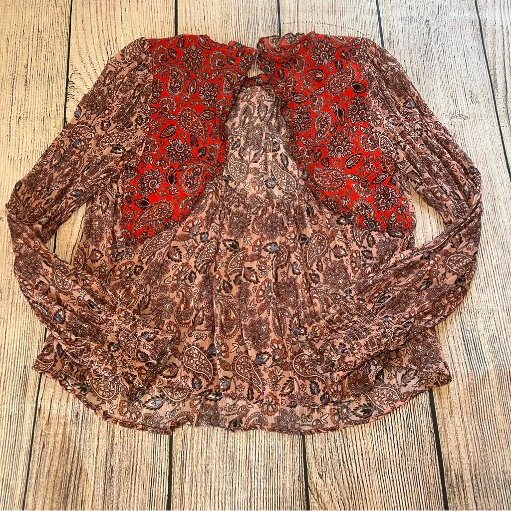 Boden Ruffle Open Back Blouse Paisley Swing Top Women’s‎ Size 8 Pink Bohemian - Image 6