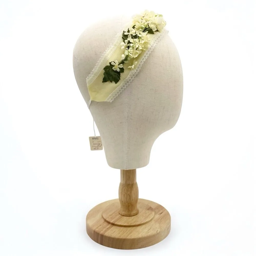 Vintage 1950s Auerbach’s Floral Headband Hat Ivory Lemon Yellow Flowers NEW NOS - Image 10